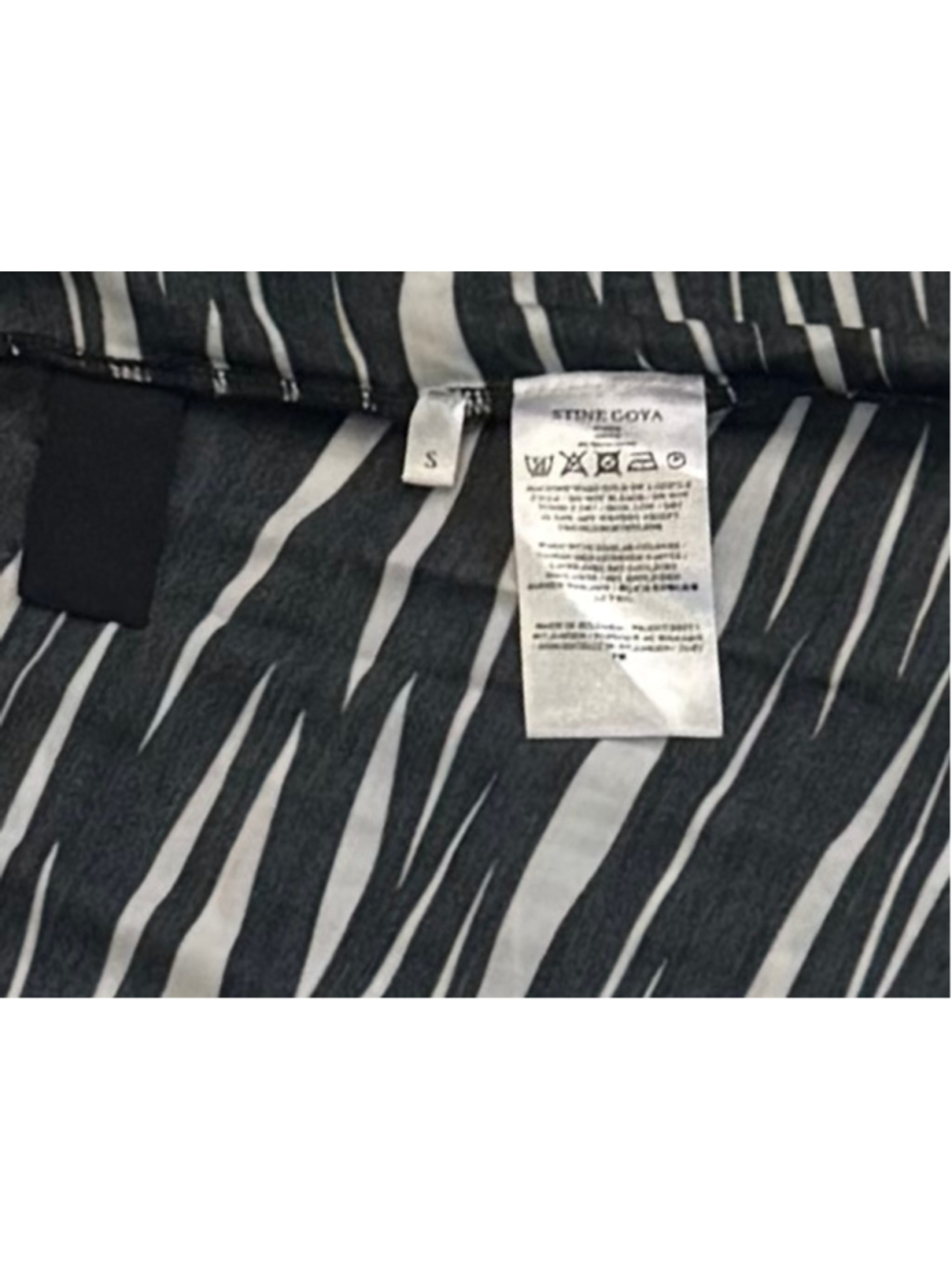 Stine Goya Asher Ruched Zebra Print Jersey Long Sleeve Midi Dress Black Cream Sm - Picture 6 of 6
